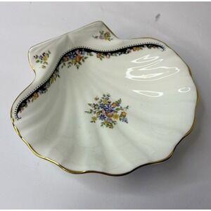 Wedgewood Osborne Shell Trinket Dish Bone China Floral Scallop Plate Vintage